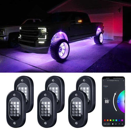 Picture of Honalia LED Rock Lights for Trucks, 6 pods Multicolor RGB Underglow Kit for Cars with Bluetooth APP Control for ATV Accessories Golf Cart Four Wheeler RZR UTV Truck Accessories.