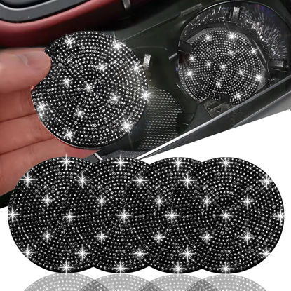 Picture of NBTEPEM 4pcs Bling Car Cup Holder Coaster, 2.75 inch Anti-Slip Shockproof Universal Fashion Car Coasters Insert Bling Crystal Rhinestone Automotive Interior Accessories for Women (4 pcs, Black)