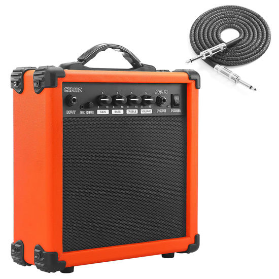 Picture of CXLWZ Electric Guitar Amp 20 Watt Amplifier Portable Amp with Headphone Input Gain Powe Including Professional Noise Reduction Cable （Orange）