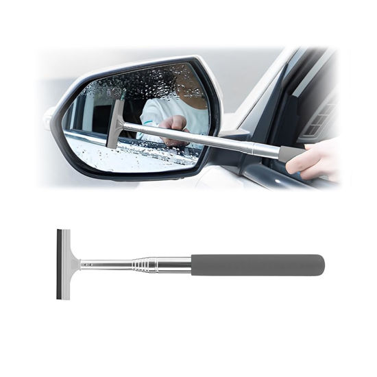 Picture of Car Rearview Mirror Wiper, Retractable Auto Glass Squeegee, Water Cleaner with Telescopic Long Rod, Portable Cleaning Tool for All Vehicles, Universal Automotive Accessories (Grey)