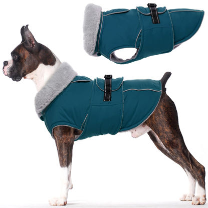 Picture of Lelepet Warm Dog Coat Reflective Dog Fleece Vest Waterproof Dog Jacket Windproof Dog Winter Coat Dog Cold Weather Coats with Adjustable Buckle Fleece Lining Dog Snowsuit Dog Coat for Medium Dogs, M