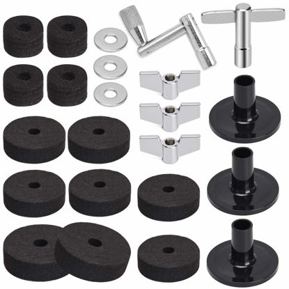 Picture of Facmogu 23PCS Cymbal Replacement Accessories, Cymbal Stand Felts, Drum Cymbal Felt Pads Include Wing Nuts, Washers, Cymbal Sleeves & Drum Key - Black