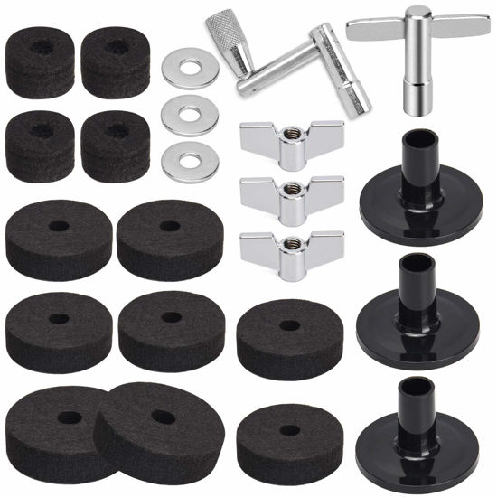 Picture of Facmogu 23PCS Cymbal Replacement Accessories, Cymbal Stand Felts, Drum Cymbal Felt Pads Include Wing Nuts, Washers, Cymbal Sleeves & Drum Key - Black