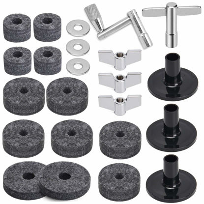Picture of Facmogu 23PCS Cymbal Replacement Accessories, Cymbal Stand Felts, Drum Cymbal Felt Pads Include Wing Nuts, Washers, Cymbal Sleeves & Drum Key - Gray