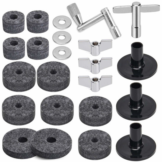 Picture of Facmogu 23PCS Cymbal Replacement Accessories, Cymbal Stand Felts, Drum Cymbal Felt Pads Include Wing Nuts, Washers, Cymbal Sleeves & Drum Key - Gray