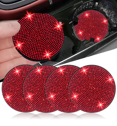 Picture of NBTEPEM 4pcs Bling Car Cup Holder Coaster, 2.75 inch Anti-Slip Shockproof Universal Fashion Car Coasters Insert Bling Crystal Rhinestone Automotive Interior Accessories for Women (4 pcs, Red)