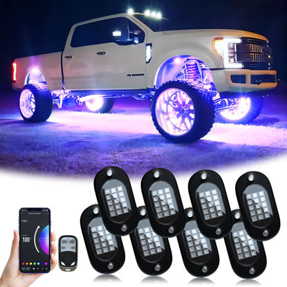 Picture of YiLaie Rock Lights for Trucks, 8 Pods RGB LED Rock Lights with APP/Remote Control & Music Mode, High Bright Multilcolor Waterproof IP68 Rock Neon Light Kits for Pickup Off Road RZR SUV ATV UTV Car