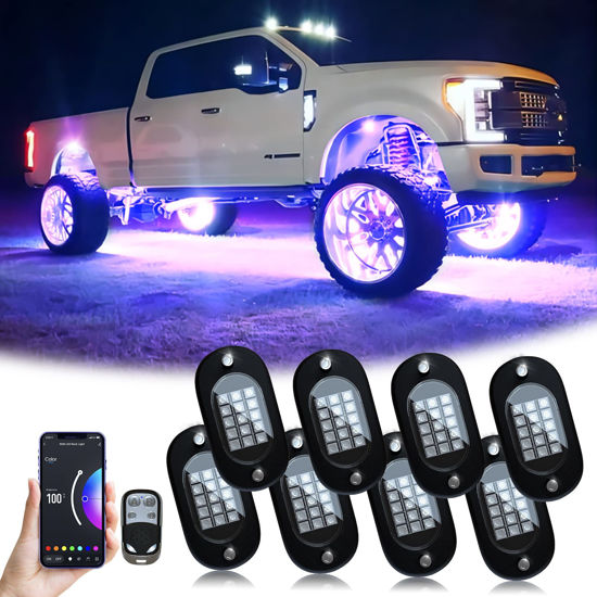 Picture of YiLaie Rock Lights for Trucks, 8 Pods RGB LED Rock Lights with APP/Remote Control & Music Mode, High Bright Multilcolor Waterproof IP68 Rock Neon Light Kits for Pickup Off Road RZR SUV ATV UTV Car
