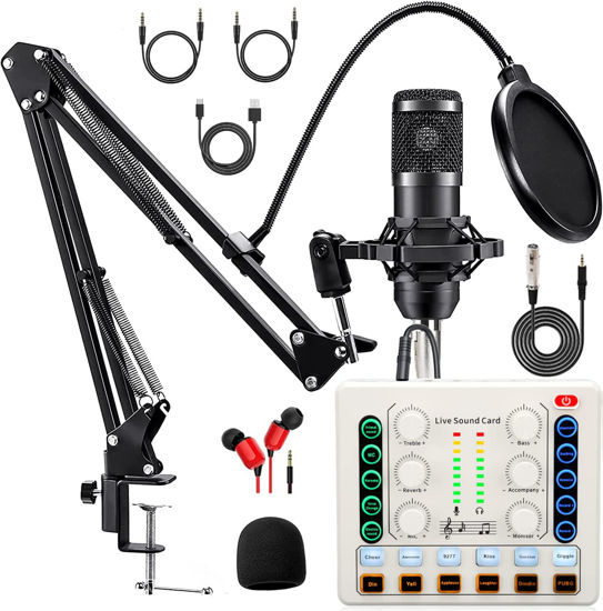 Picture of Podcast Equipment Bundle, BM-800 Podcast Microphone Bundle-Voice Changer with Mic Arm-Studio Condenser Microphone for Phone, PC, DJ, Perfect for Video Recording, Streaming Media, Gaming and Singing