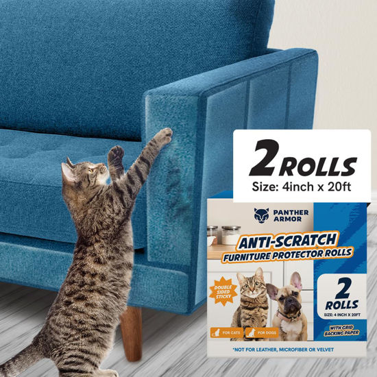 Picture of Panther Armor Anti Cat Scratch Furniture Protector, 2pk Roll, Double Sided Sticky Cat Tape, Scratch Guards from Claws, Cat Scratching Deterrent, 4in x 10ft