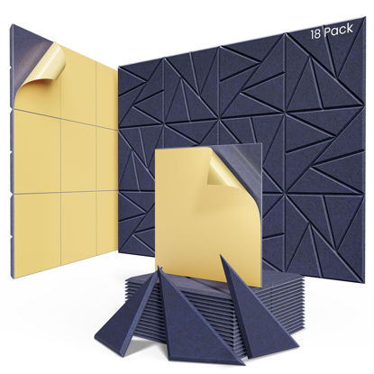 Picture of 18 pack Acoustic Panels With Self-Adhesive, 12"X 12"X 0.4"Sound Proof Foam Panels, Sound Panels High Density, Soundproof Wall Panels for Home Studio Office-Blue
