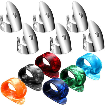 Picture of Shappy 12 Pcs Steel Finger Picks Set, Including Stainless Steel Finger Picks and Thumb Picks, Metal Finger Picks Adjustable Bass Finger Picks for Guitar, Banjos and Other (Trendy Style)