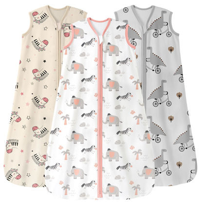 Picture of Unnivoll Baby Sleep Sack 6-12 Months 3 Pack 100% Cotton Lightweight 0.5 TOG Wearable Blanket Baby Sleep Bag with 2-Way Zipper for Newborn Infant Pink Apricot Gray Zebra