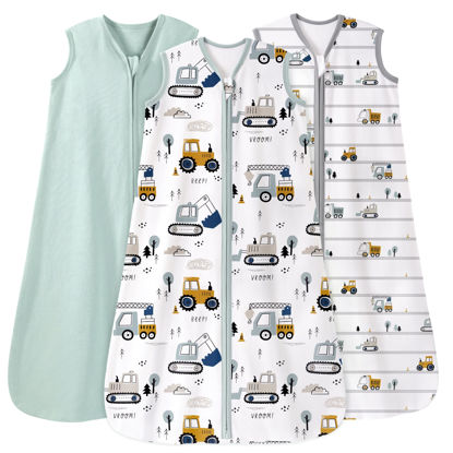 Picture of Unnivoll Baby Sleep Sack 0-6 Months 3 Pack 100% Cotton Lightweight 0.5 TOG Wearable Blanket Baby Sleep Bag with 2-Way Zipper for Newborn Infant Excavator