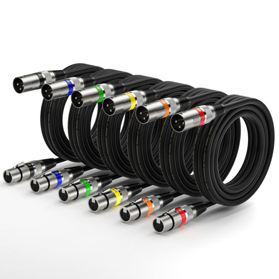 Picture of EBXYA XLR Microphone Cable - XLR Male to Female Cable 6ft 6-Pack with 3-Pin Balanced XLR Cables for Mic Mixer, Recording Studio, Speaker