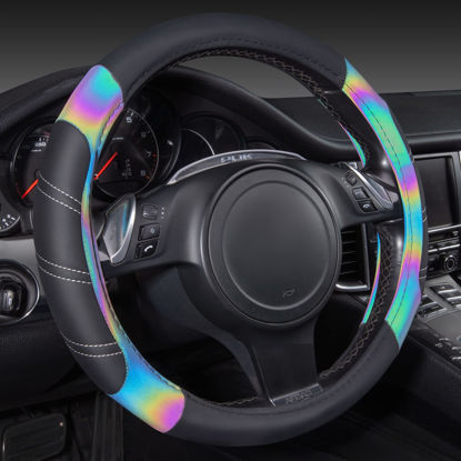 Picture of CAR PASS Line Rider Microfiber 13.5-14 Inch Leather Sporty Steering Wheel Cover Universal Fits for 95% Truck,SUV,Cars, Anti-Slip Safety Comfortable Desgin (Black Reflective)