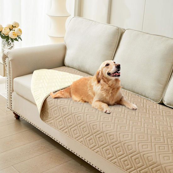 Picture of hyha Waterproof Dog Blanket, Soft Pet Bed Blankets, Waterproof Sofa Couch Cover for Dogs Washable, Reversible Pet Couch Covers for Sofa Furniture (30x70 Inch, Camel/Beige)