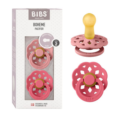 Picture of BIBS Pacifiers - Boheme Collection | BPA-Free Baby Pacifier | Made in Denmark | Set of 2 Vanilla/Peach Color Premium Soothers | Size 0-6 Months
