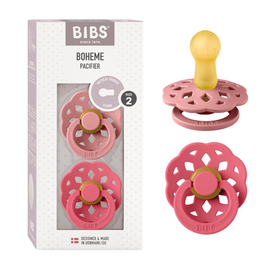 Picture of BIBS Pacifiers - Boheme Collection | BPA-Free Baby Pacifier | Made in Denmark | Set of 2 Vanilla/Peach Color Premium Soothers | Size 0-6 Months