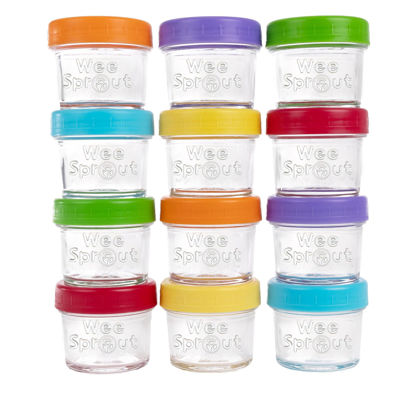 Picture of WeeSprout Glass Baby Food Storage Jars - 12 Set, 4 oz Baby Food Jars with Plastic Lids, Freezer Storage, Reusable Small Glass Baby Food Containers, Microwave & Dishwasher Safe, for Infant & Baby Food