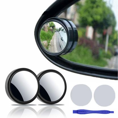 Picture of 2 pcs Blind Spot Mirrors, 2" Round HD Glass Convex 360° Wide Angle Side Rear View Mirror with ABS Housing for Cars SUV and Trucks, Black, Pack of 2