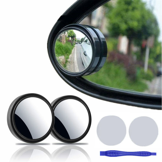 Picture of 2 pcs Blind Spot Mirrors, 2" Round HD Glass Convex 360° Wide Angle Side Rear View Mirror with ABS Housing for Cars SUV and Trucks, Black, Pack of 2