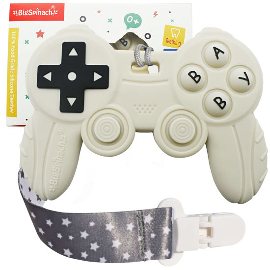 Picture of Cool Remote Game Control Teething Toy for Babies 0-6 6-12 Months,Game Controller Teether for Gamer Parents,Baby's First Valentines Day Gifts,Silicone Remote Chew Toys（White
