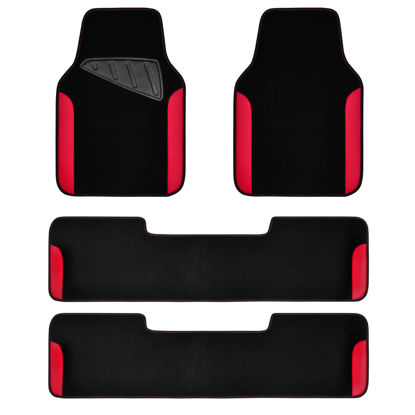 Picture of CAR PASS® Waterproof Universal Faux Leather 3Row Car Floor Mats, Red Car Mats Fit for SUV,Vans,sedans, Trucks,Set of Vehicles Car Carpet with Driver Heel Pad and Anti-Slip Nibs Backing (Red 3Row)