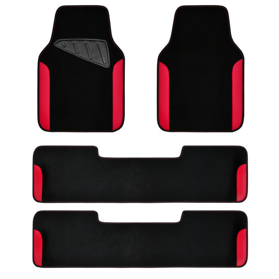 Picture of CAR PASS® Waterproof Universal Faux Leather 3Row Car Floor Mats, Red Car Mats Fit for SUV,Vans,sedans, Trucks,Set of Vehicles Car Carpet with Driver Heel Pad and Anti-Slip Nibs Backing (Red 3Row)