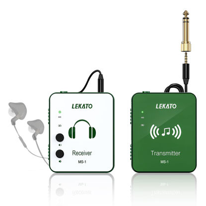 Picture of LEKATO Wireless in Ear Monitor System, 2.4G Stereo Wireless IEM System with Transmitter Beltpack Receiver Automatic Pairing, for Studio, Band Rehearsal, Live Performance,Green