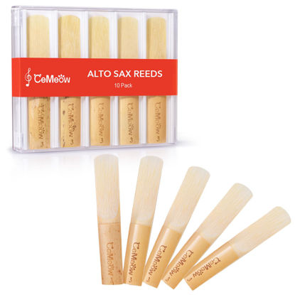 Picture of CeMeow Alto Saxophone Reeds 3.0, Professional Alto Sax Reeds 10Pack with Plastic Box, Thinner Reed Tip Advanced Cutting Technology for Saxophone Beginner and Player