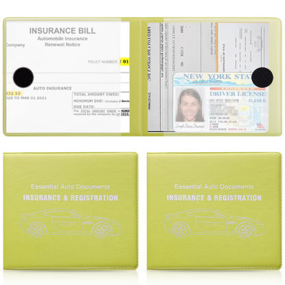 Picture of UYYE Car Registration and Insurance Card Documents Holder 2-Pack,Car Interior Accessories for Car,Truck,SUV and Other Vehicle, Case Wallet for Car Documents Organizer (Green)