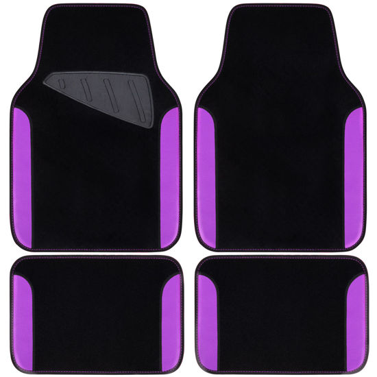 Picture of CAR PASS Waterproof Universal Fit Car Floor Mats, Faux Leather Car Carpet Mats with Anti-Slip Nibbs Backing & Driver Heel Pad Fit for SUV,Vans,sedans, Trucks,Set of 4pcs for Women (Black with Purple)