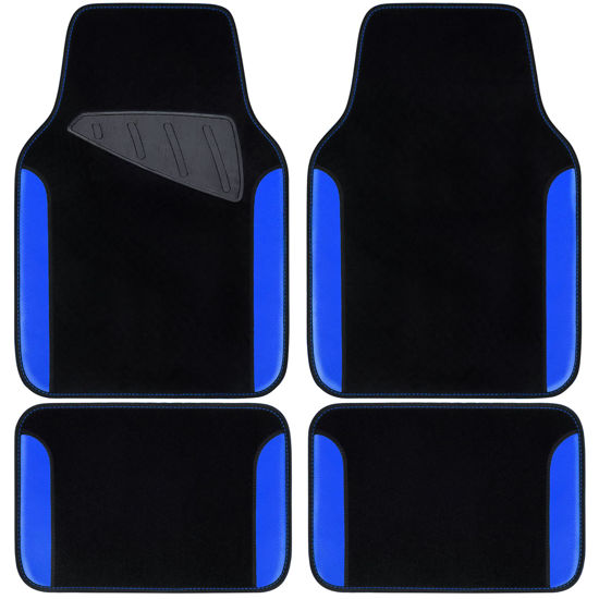 Picture of CAR PASS Rainbow Waterproof Universal Fit Faux Leather Car Carpet- Anti-Slip Nibbed Backing Floor Mats for SUV, Vans, Sedans, Trucks, Automotive Set of 4pcs (Black with Blue)