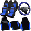Picture of CAR PASS 3D Air Mesh Car Seat Covers Full Sets w/5mm Sponge, 4Pcs Waterproof Car Floor Mats, Steering Wheel Cover Universal Fit for SUV Sedan Truck, Airbag Compatible Automotive Interior(black & blue)