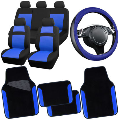 Picture of CAR PASS 3D Air Mesh Car Seat Covers Full Sets w/5mm Sponge, 4Pcs Waterproof Car Floor Mats, Steering Wheel Cover Universal Fit for SUV Sedan Truck, Airbag Compatible Automotive Interior(black & blue)