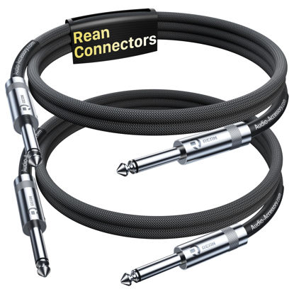 Picture of Guitar Cable 3.3 ft 2 Pack, Professional Rean Connectors from Neutrik, Kevlar-Reinforced Nylon Braided Instrument Cable, 1/4 Inch Electric Guitar Cable, Bass Guitar AMP Cord, 20 AWG, OFC
