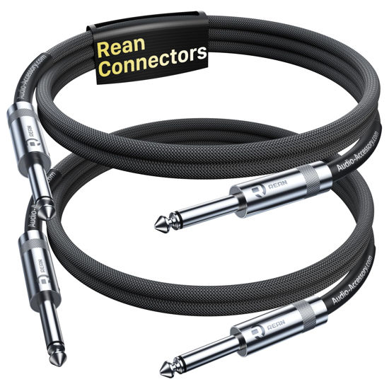 Picture of Guitar Cable 3.3 ft 2 Pack, Professional Rean Connectors from Neutrik, Kevlar-Reinforced Nylon Braided Instrument Cable, 1/4 Inch Electric Guitar Cable, Bass Guitar AMP Cord, 20 AWG, OFC