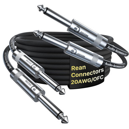 Picture of Guitar Cable 6.6ft 2 Pack, Professional Rean Connectors from Neutrik, Kevlar-Reinforced Nylon Braided Instrument Cable, 1/4 Inch Electric Guitar Cable, Bass Guitar AMP Cord, 20 AWG, OFC