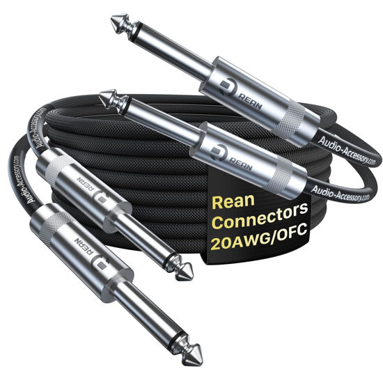 Picture of Guitar Cable 6.6ft 2 Pack, Professional Rean Connectors from Neutrik, Kevlar-Reinforced Nylon Braided Instrument Cable, 1/4 Inch Electric Guitar Cable, Bass Guitar AMP Cord, 20 AWG, OFC