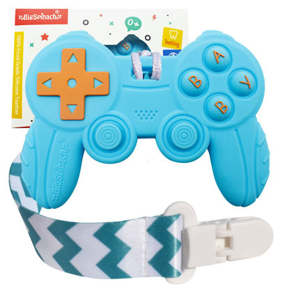 Picture of Cool Remote Game Control Teething Toy for Babies 0-6 6-12 Months,Game Controller Teether for Gamer Parents,Baby's First Valentines Day Gifts,Silicone Remote Chew Toys（Blue