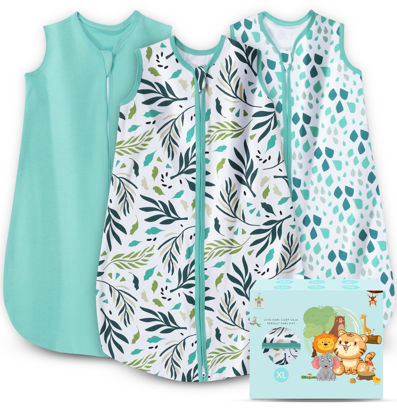 Picture of Cute Castle Baby Sleep Sack 18-24 Months - Lightweight 100% Cotton 2-Way Zipper TOG 0.5 Infant Wearable Blanket, Newborn Essentials Toddler Sleep Clothes (3 Pack Green)