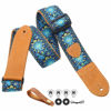 Picture of Nefelibata Guitar Strap,Double leather ends,Vintage Woven W/FREE BONUS-4 Picks+Strap Locks+Strap Button,Best Gift For Bass,Electric&Acoustic Guitars for Guitar(Vintage blue yellow embroidery)