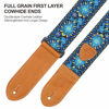 Picture of Nefelibata Guitar Strap,Double leather ends,Vintage Woven W/FREE BONUS-4 Picks+Strap Locks+Strap Button,Best Gift For Bass,Electric&Acoustic Guitars for Guitar(Vintage blue yellow embroidery)