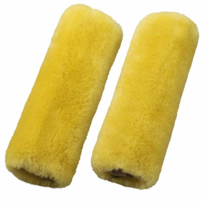 Picture of OGLAND 2 Pack Real Sheepskin Wool Car Seat Belt Pads for Auto Car Seat Belt, Soft Shoulder Pad, Neck Cushion Protector, Genuine Natural Merino Wool (Lemon Yellow)