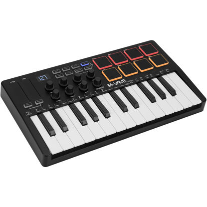 Picture of M-Wave 25 Key USB MIDI Keyboard Controller With 8 Backlit Drum Pads, Bluetooth Semi Weighted Professional dynamic keybed 8 Knobs and Music Production,Software Included (classics) K5