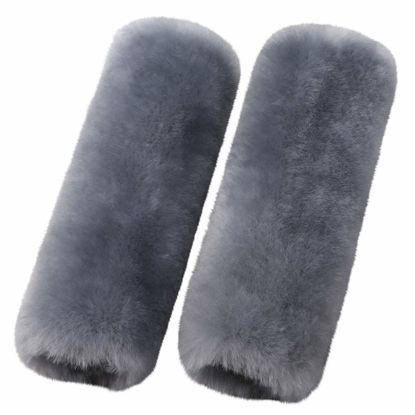 Picture of OGLAND 2 Pack Natural Fur Comfort Auto Authentic Sheepskin Car Seat Belt Pads for Adults, Soft Texture Shoulder Neck Cushion Pad Protector, Genuine Australia Merino Wool Cover (Blue Gray)