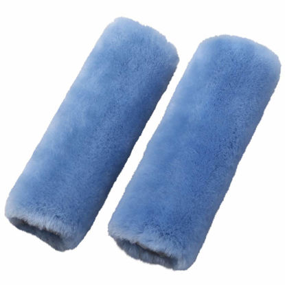Picture of OGLAND 2 Pack Natural Fur Comfort Auto Authentic Sheepskin Car Seat Belt Pads for Adults, Soft Texture Shoulder Neck Cushion Pad Protector, Genuine Australia Merino Wool Cover (Sky Blue)