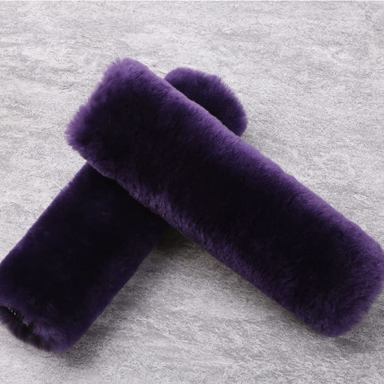 Picture of OGLAND 2 Pack Natural Fur Comfort Auto Authentic Sheepskin Car Seat Belt Pads for Adults, Soft Texture Shoulder Neck Cushion Pad Protector, Genuine Australia Merino Wool Cover (Lilac)