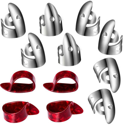 Picture of Shappy 12 Pcs Steel Finger Picks Set, Including Stainless Steel Finger Picks and Thumb Picks, Metal Finger Picks Adjustable Bass Finger Picks for Guitar, Banjos and Other (Classic Style)